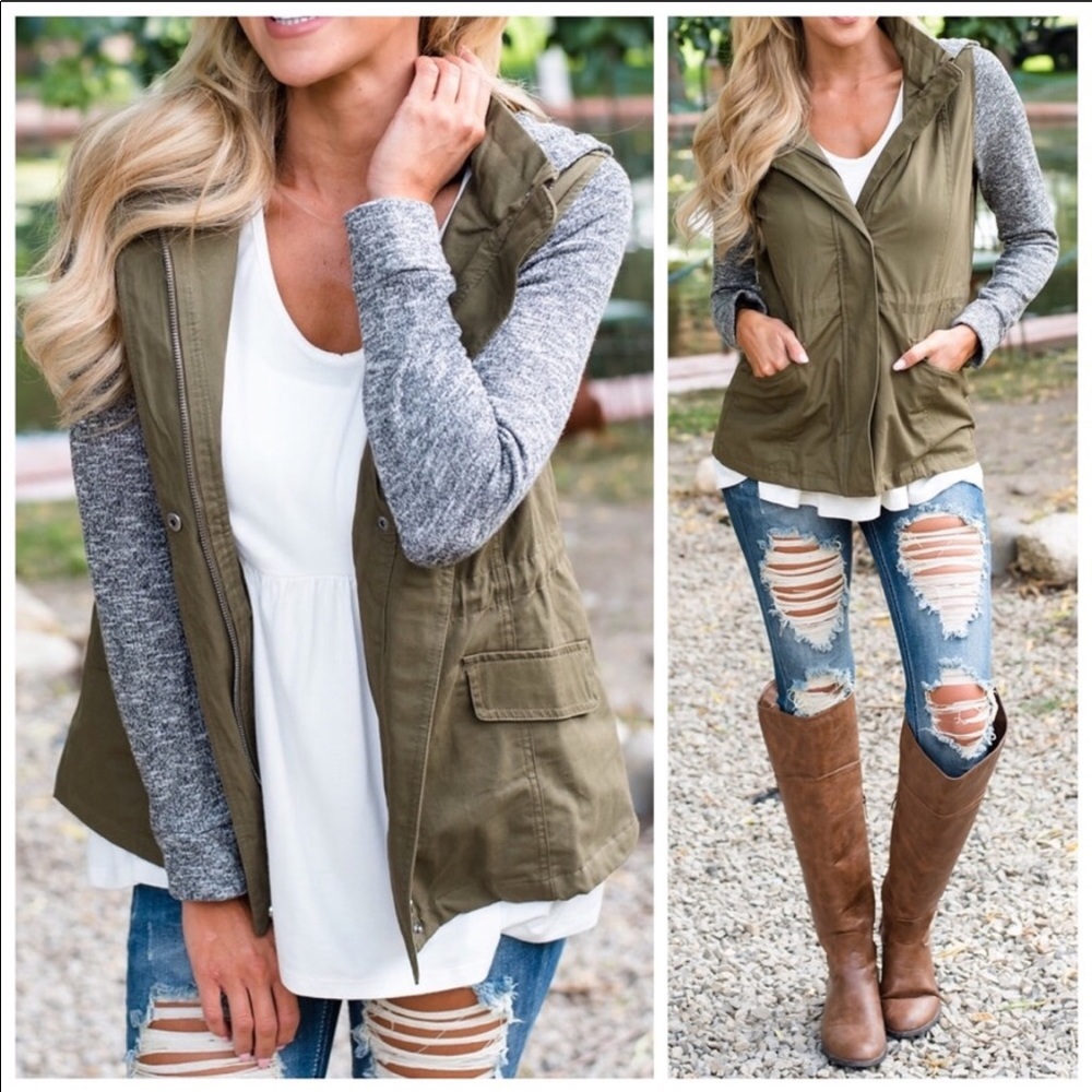 Olive & Grey Hooded Jacket - Picture 1 of 3